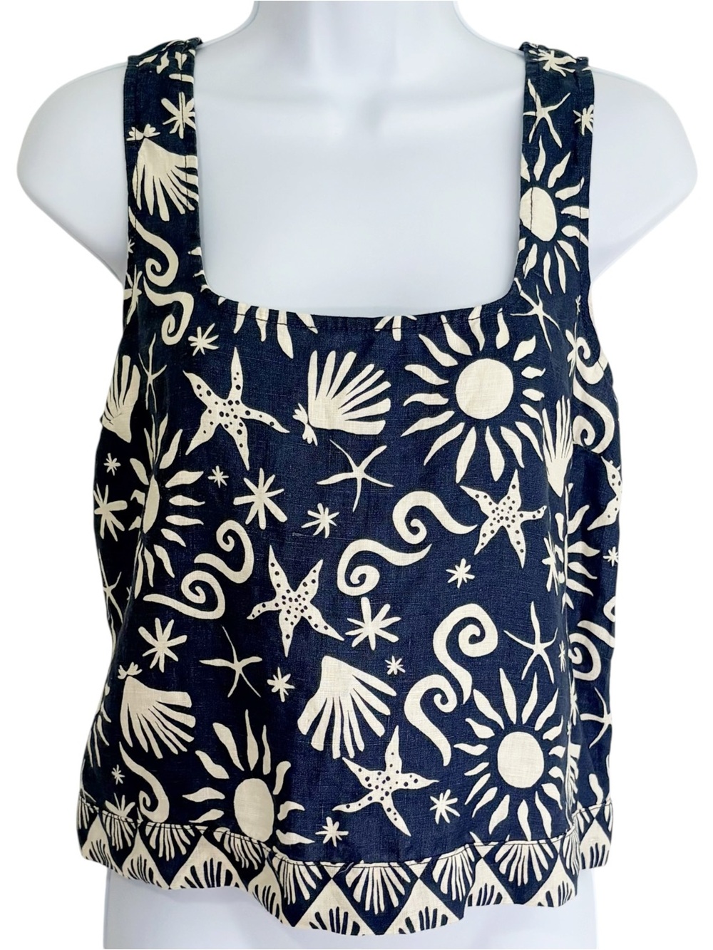 C&C CALIFORNIA 100% Linen Celestial Coastal Beach Print Tank Top Small